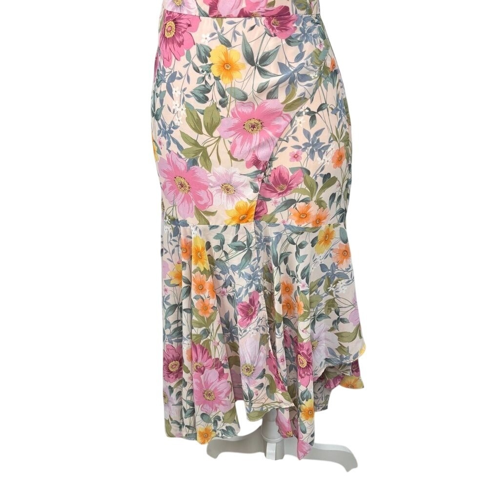Astr One-Shoulder Floral Asymmetrical Midi Dress in Pink and Yellow - Picture 8 of 11